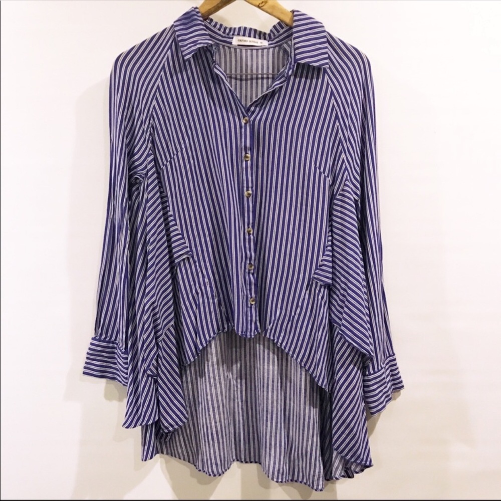 🚌 Oxford Sunday | Blue Striped Top Hi Low M